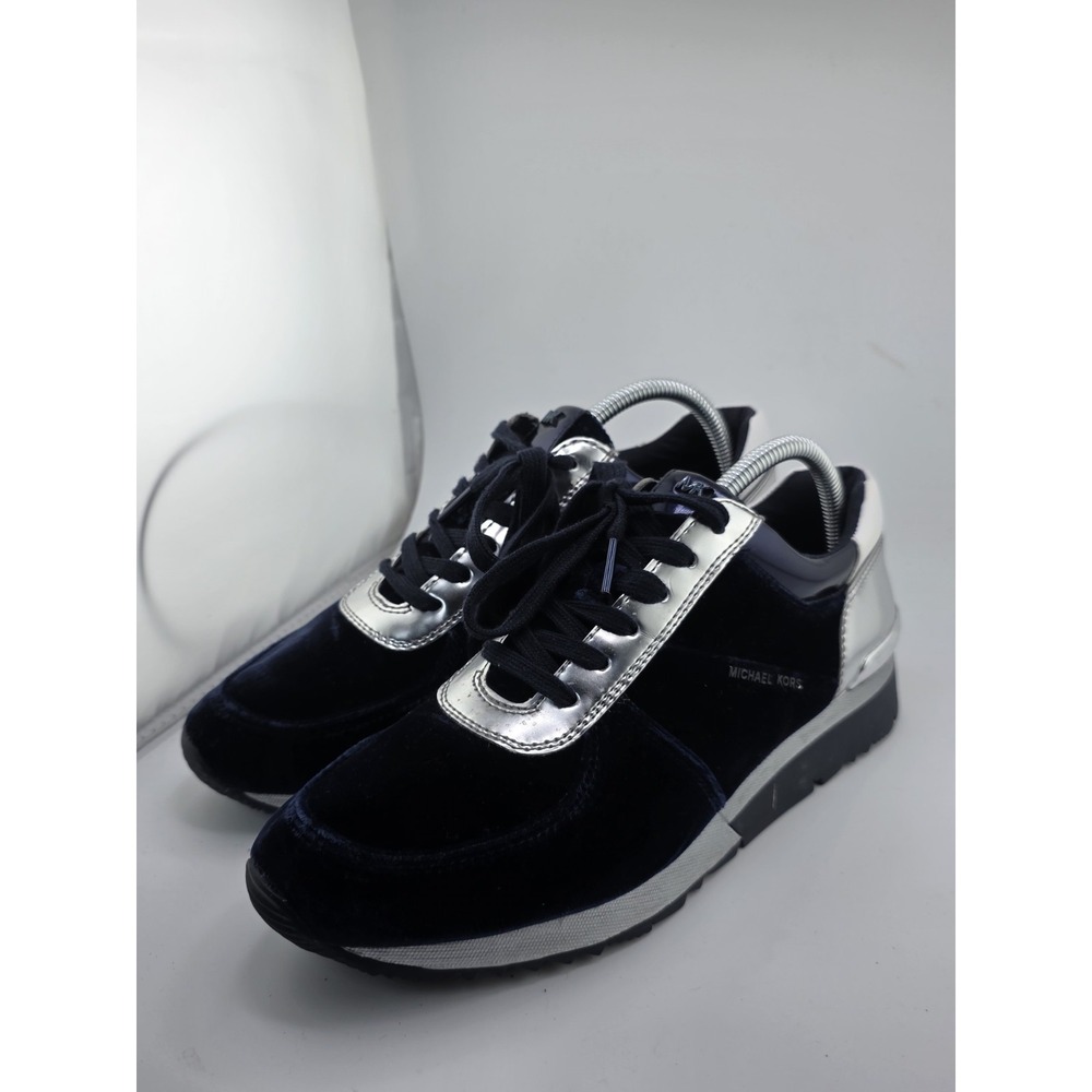 Michael Kors Velvet Sneakers Blue Silver Lace Up Women's Size 9.5 Casual Shoe - Picture 2 of 14
